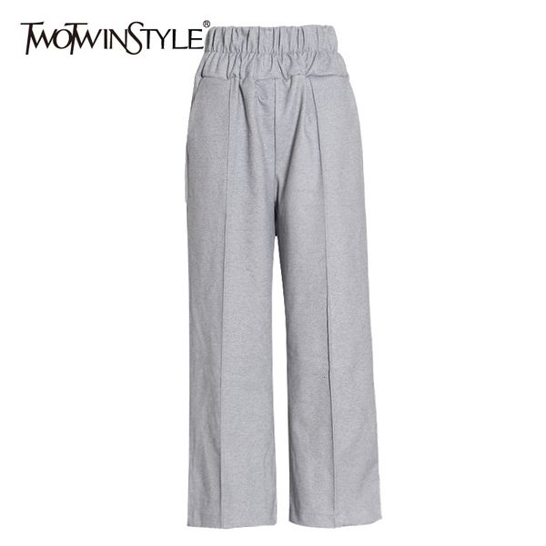 

twotwinstyle gray minimalist trouser for women high waist casual loose wide leg pants female fashionable new clothing tide 210428, Black;white