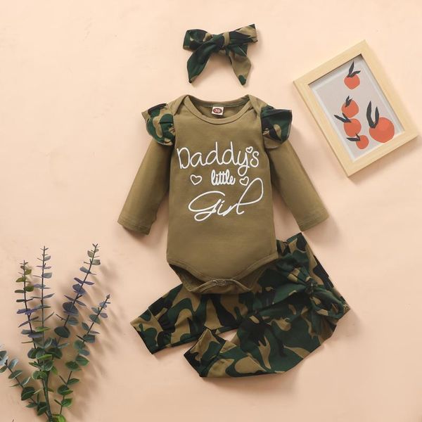 

jumpsuits girl outfits born baby clothes valentine winter long sleeve letter print romper bodysuit+bow camouflage pants set, Blue