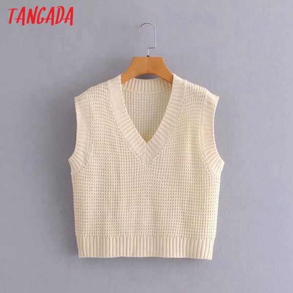 

women fashion loose beige crop knitted vest sweater v neck sleeveless female waistcoat chic 5d41 210416, White;black
