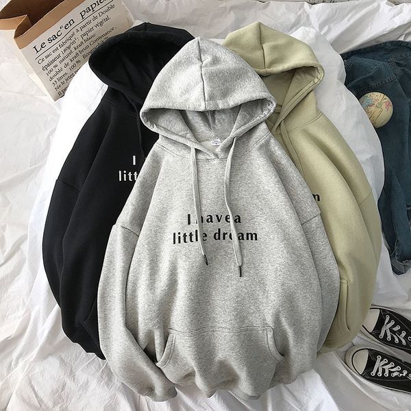 

korean women's hooded sweatshirt harajuku letter printing women's super large versatile trend winter couple casual hoodie, Black