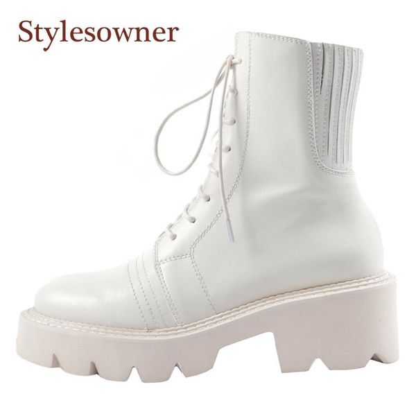 

boots thick-soled motorcycle winter leather all-match short women european american trifle bottom thick heel ankle, Black