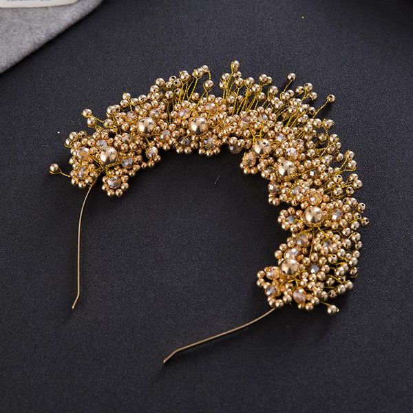 

hair clips & barrettes luxury flower faux pearl headband handmade crystal hairband crown bride wedding women tiara children access, Golden;silver