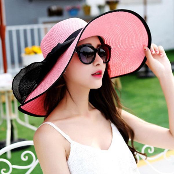 

beanies summer sun hat seaside vacation straw trendy folding big brim female sun-proof beach