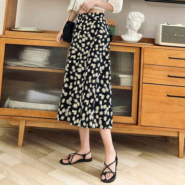 

Skirts skirts Casual Little Daisy Women Autumn A-line High Waist Mid-length Small Fresh Floral Thin Skirt Faldas De Mujer AG3A, Black