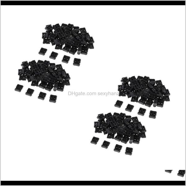 Nozioni di cucito Strumenti Abbigliamento Consegna di goccia 2021 200 pezzi di plastica nera antiscivolo doppio foro stringa serrature per lacci del sacchetto X79Jy