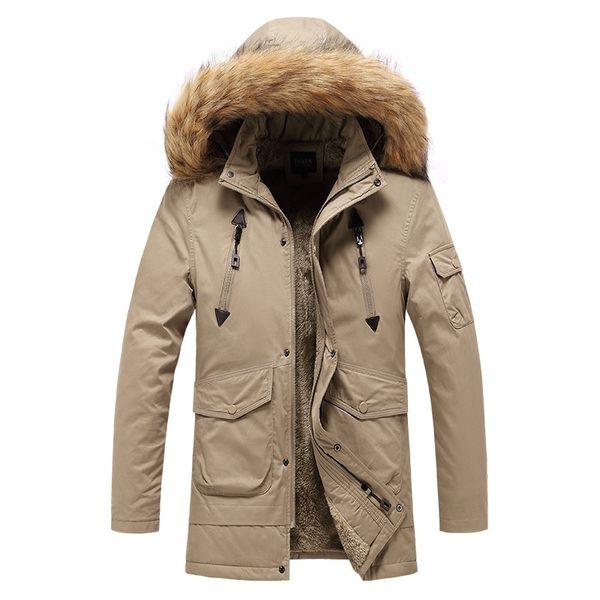 

cotton padded men's wear medium and long warm jacket men's wool collar cotton suit tooling, Black