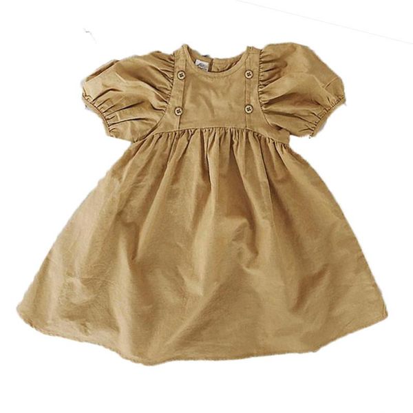 

girl's dresses 2 to 6 years baby & kids girls summer puff sleeve cotton casual flare dress children girl fashion khaki solid buttoned, Red;yellow