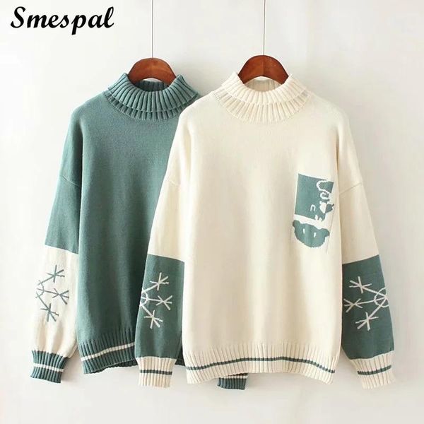 

women's sweaters ladies turtle neck knitting pullovers women korean sweet winter, White;black