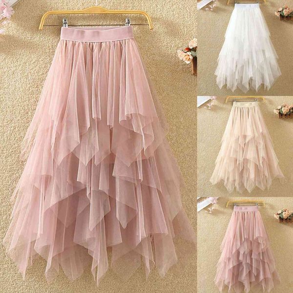 

summer fashion casual spring women skirt solid color long tulle midi maxi, Black