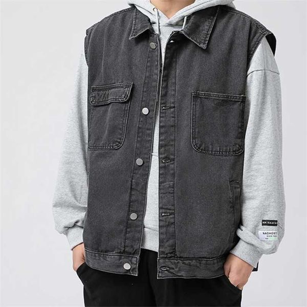 

denim vest men's jacket cotton clothing spring summer fashion waistcoat male casual jeans vintage jacket korean coats 211104, Black;white