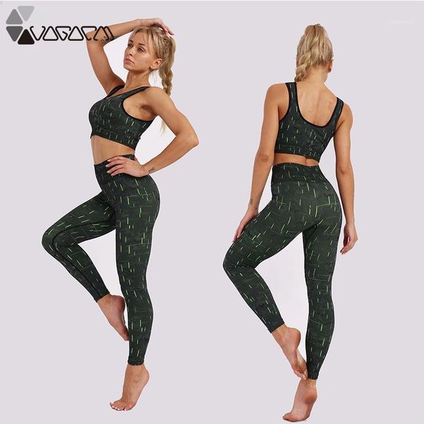 

seamless 2 pcs set women's yoga suit print sports sleeveless vest leggings running trousers fitness gym workout sportswear1, White;red
