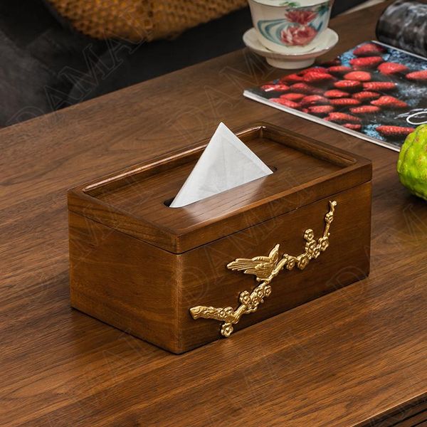 

chinese solid wood tissue boxes gilded bird decorative thin paper holder living room deskmultifunction napkin organizer & napkins