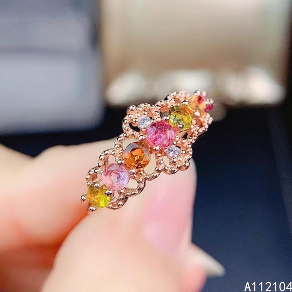 

cluster rings kjjeaxcmy fine jewelry 925 sterling silver inlaid natural tourmaline women exquisite vintage round chinese style gem ring supp, Golden;silver