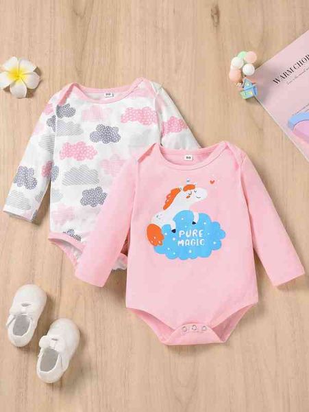 

baby 2pcs cartoon and cloud print bodysuit she, Blue