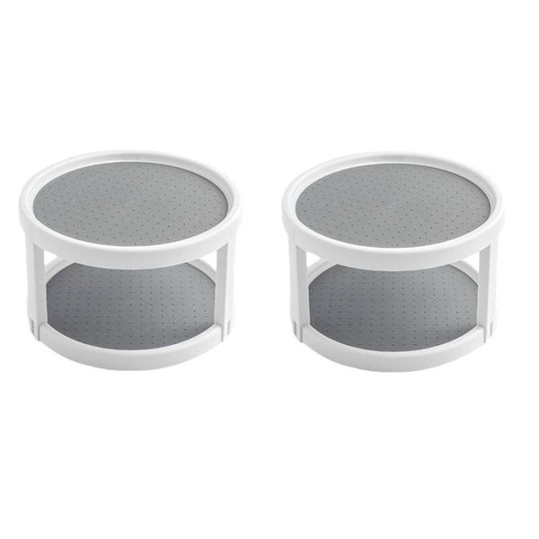

2pcs 360 rotation double layer cabinet organizer spice storage rack pantry turntable 25cm kitchen & organization