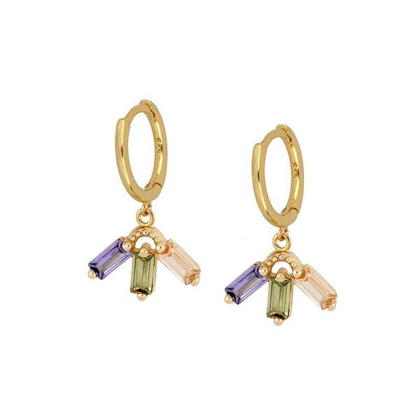 

hoop & huggie 925 sterling silver ear buckle charming three zircon purple/green/yellow female houndstooth small earrings fashion jewelry, Golden;silver