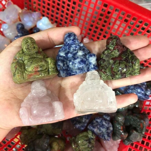 

decorative objects & figurines 1pc rose quartz white crystal religious lucky maitreya buddha statue carved natural mineral jewelry diy gift
