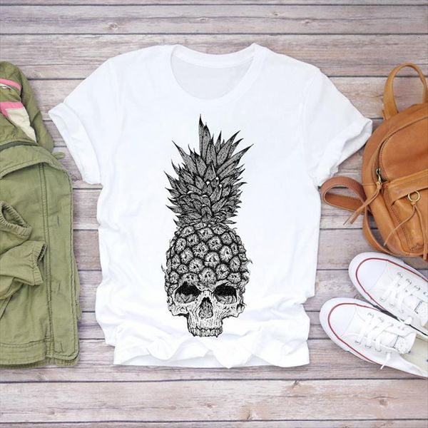 

summer pineapple skull scary women t shirts beach cute fruit camisas graphic female tee, White