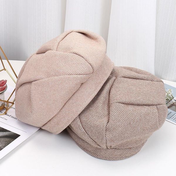 

berets fashion simple women wool beret for elegant lady winter warm female beanie hats plaid vintage casual autumn girl cap painter hat, Blue;gray