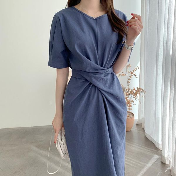 

casual dresses [ewq] korea chic puff sleeve loose elegant ladies robe 2021 summer product printed dress trendy clothing vestido, Black;gray