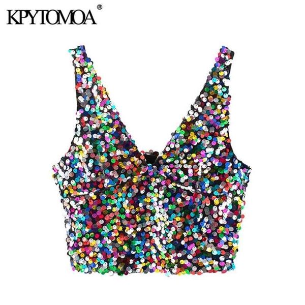 

kpytomoa women fashion shiny sequined cropped tank vintage backless side zipper female camis mujer 210407, White