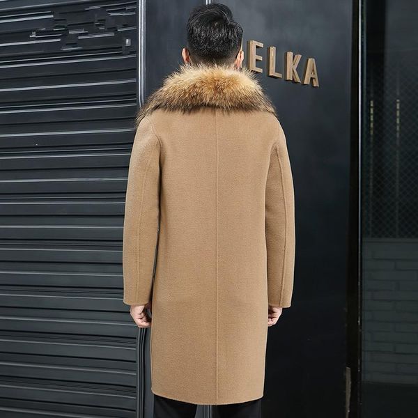 

men's wool & blends woolen coat autumn winter jacket men 100% coats mens raccoon fur collar windbreaker chaqueta jlk18ad18012 my1369, Black