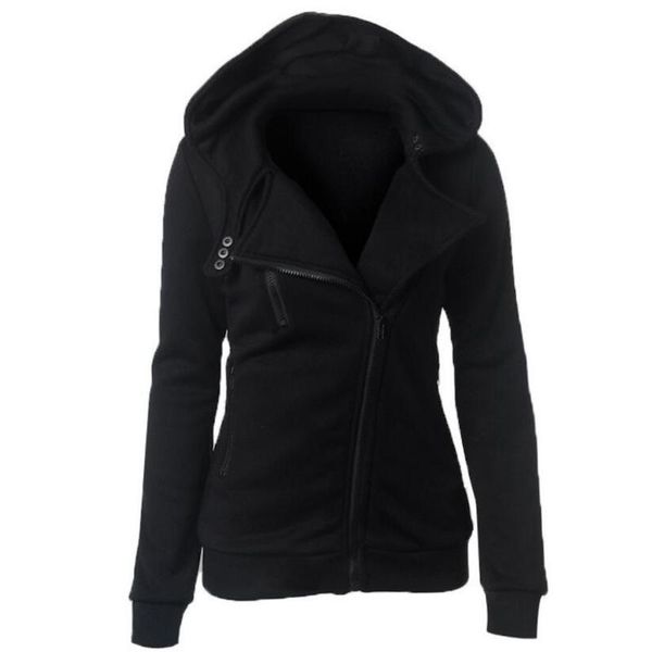 

winter jacket women hoodies casual solid long sleeve zipper thicken mujer sweatshirts sudaderas trancksuits coat outwear women's &, Black