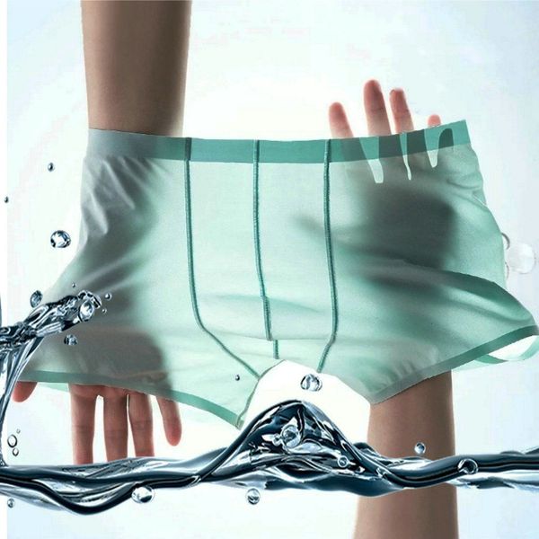 

1/2pcs men's ice silk summer cool breathable boys underwear silky ultra thin boxer no trace pants men, Black;white