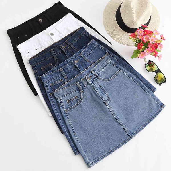 

Skirts Plus Size Summer High Waist Womens Pockets Button Jeans Female All-matched Casual A-line Denim Skirt LVP1, Black