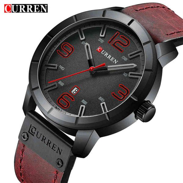 CURREN Luxury Brand Me Orologi al quarzo sportivi Orologio da polso militare impermeabile Calendario da uomo in pelle Orologio maschile Relogio Masculino 210517