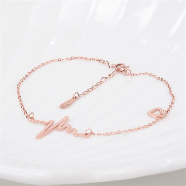 

charm bracelets korean heart beat line anklet stainless steel bracelet for women jewelry 2021 gift, Golden;silver