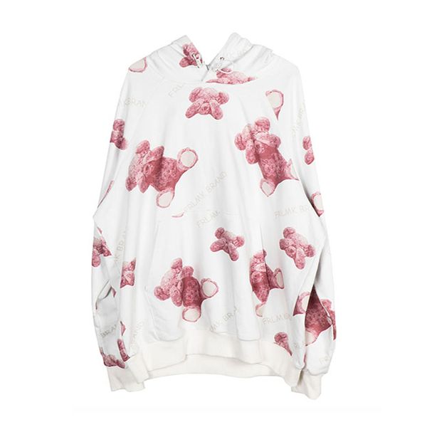 

women hooded pullover thin bear print white pink autumn spring h0072 210514, Black