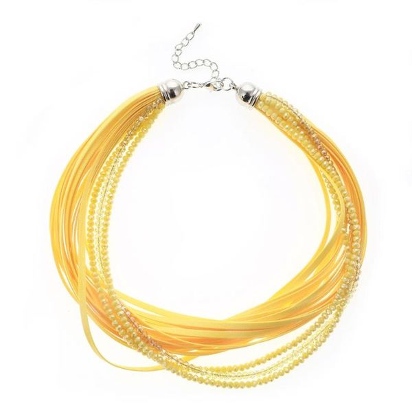 

hand made multilayer choker statement necklaces & pendants for women fink and yellow rope chain beads collares jewelry chokers, Golden;silver