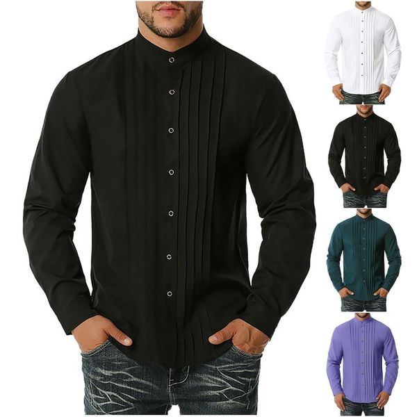 

men's casual shirts autumn and winter pleated striped camisas de hombre long-sleeved stand collar shirt men camisa masculina, White;black