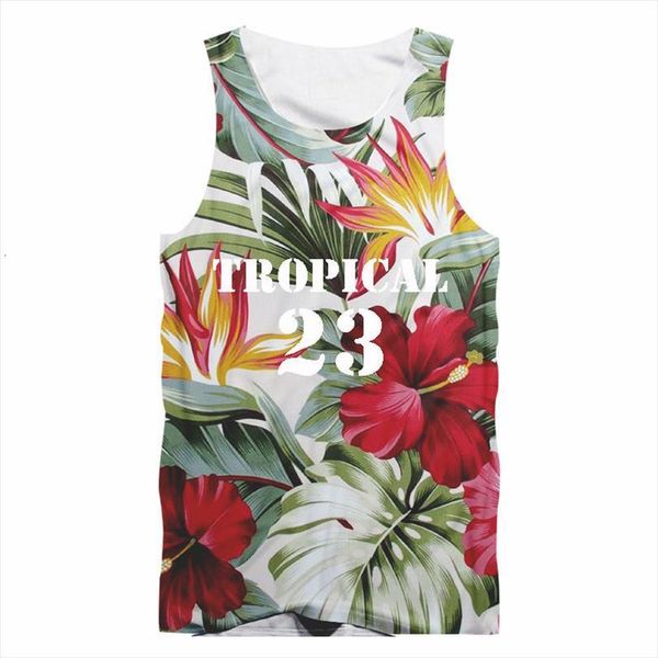 

men women casual vacation tank fashion 3d printed tropical plants sleeveless funny summer mens jersey 23 vest, White;black