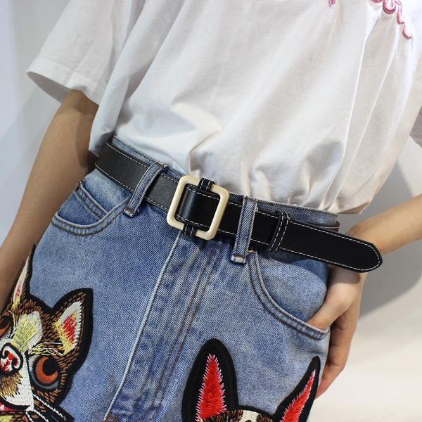 

belts fashion women design square buckle ladies for jeans modeling gold without buckles leather belt cinturon mujer, Black;brown