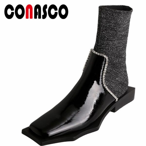 

boots conasco fashion women ankle autumn winter warm genuine leather casual elegant shoes concise slipcing woman, Black