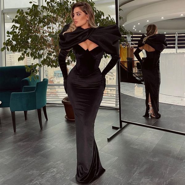 

mermaid evening dress black morocco soft velvet sweetheart split prom 2022 floor length night party gowns, Black;red