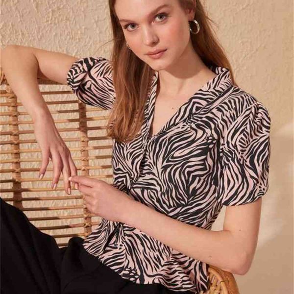 

women's blouses & shirts trendyol zebra patterned shirt twoss20go0329 zi48, White