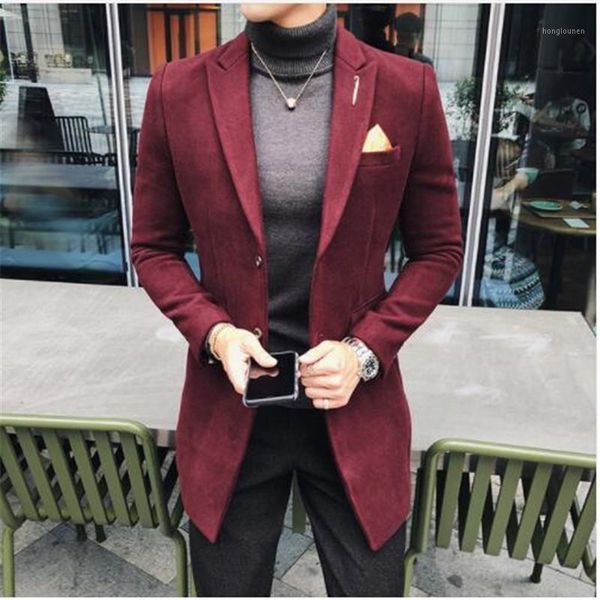 

men's suits & blazers 7 solid color long blazer men vintage retro slim fit hombre casual wool blend coat designer, White;black