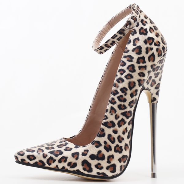

18cm stiletto spike metal high heel sharp toe ankle wrap shoes size5-15, Black;white