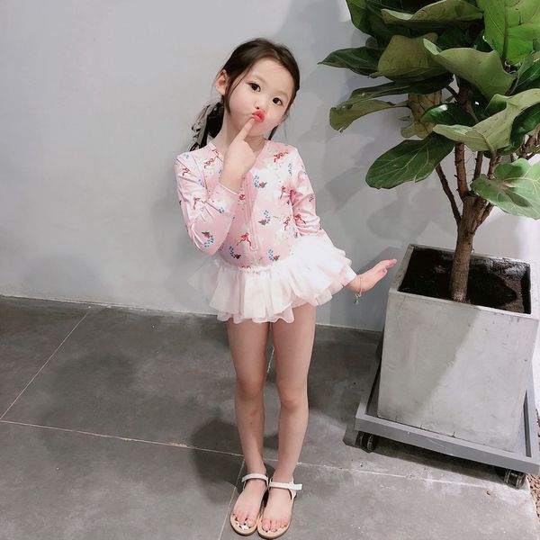 

one-pieces wholesale summer girls swimsuits cat raiow unicorn long sleeve tutu skirt spring small fresh swim wear e0050 s4fm, Black