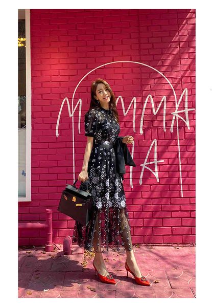 

casual dresses self portrait perspective mesh floral embroidery arrive black short sleeve vintage sod2, Black;gray
