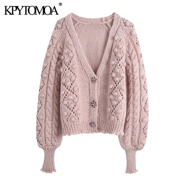 

women fashion gem buttons pompom detail knitted cardigan sweater long sleeve female outerwear chic 210420, White;black