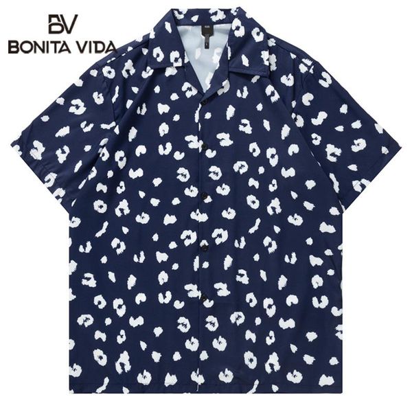 

men's casual shirts bonita vida full print short sleeve men summer floral harajuku hawaiian korean streetwear hip hop fashion, White;black