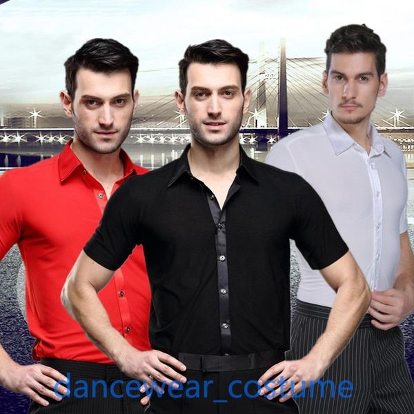

men's casual shirts men short sleeve prom party ballroom latin tango modern jazz samba salsa competion dance shirt sz39-43 4colors, White;black