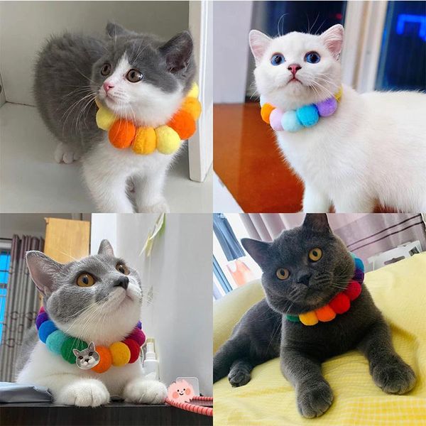 

dog collars & leashes pet rainbow color fur ball collar cat and christmas necklace po decoration props teddy accessories