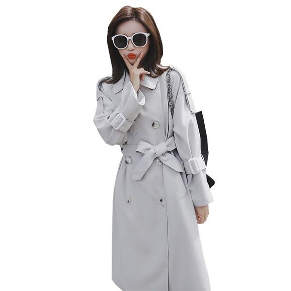 

women's trench coats spring long windbreakers female 2021 korean fashion womens casual loose coat ladies solid double-breasted overcoat, Tan;black