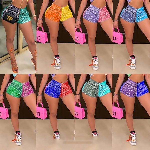

new summer shorts 2021 printed splicing girl skinny casual pants multicolor fashion tight shorts women designers clothes styles apparel, White;black