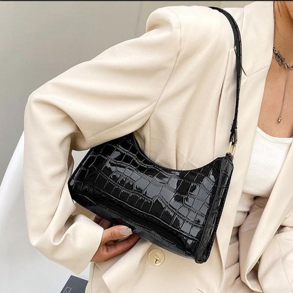 

cross body crocodile pattern small women shoulder bag 2021 designer bright leather baguette ladies handbag female sac a main bolsa